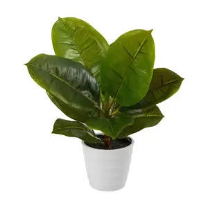 11" Rubber Leaf Artificial Plant in White Planter (Real Touch)