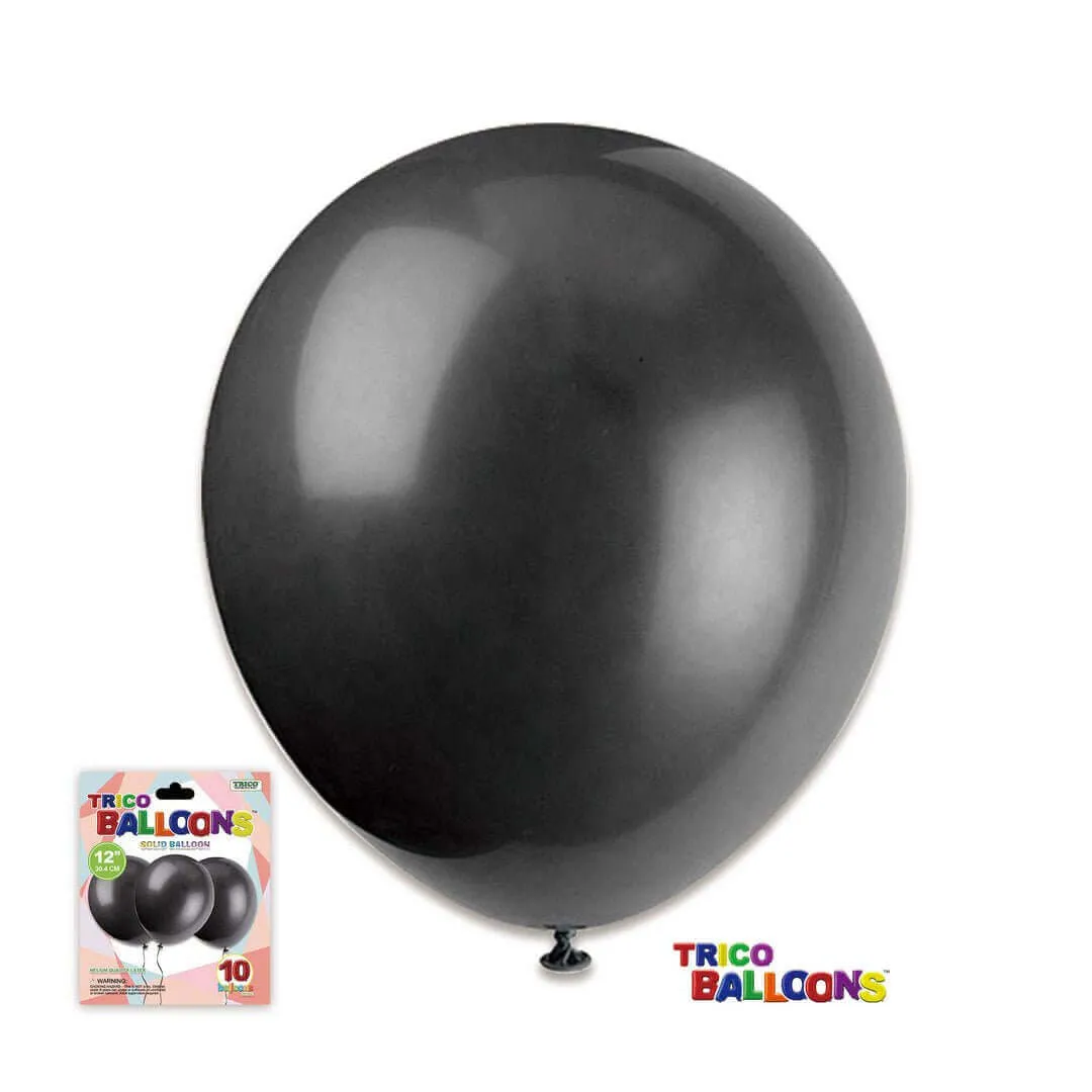 12" Black Latex Balloon - 10 count