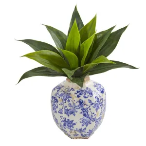 15" Agave Succulent Artificial Plant in Decorative Vase