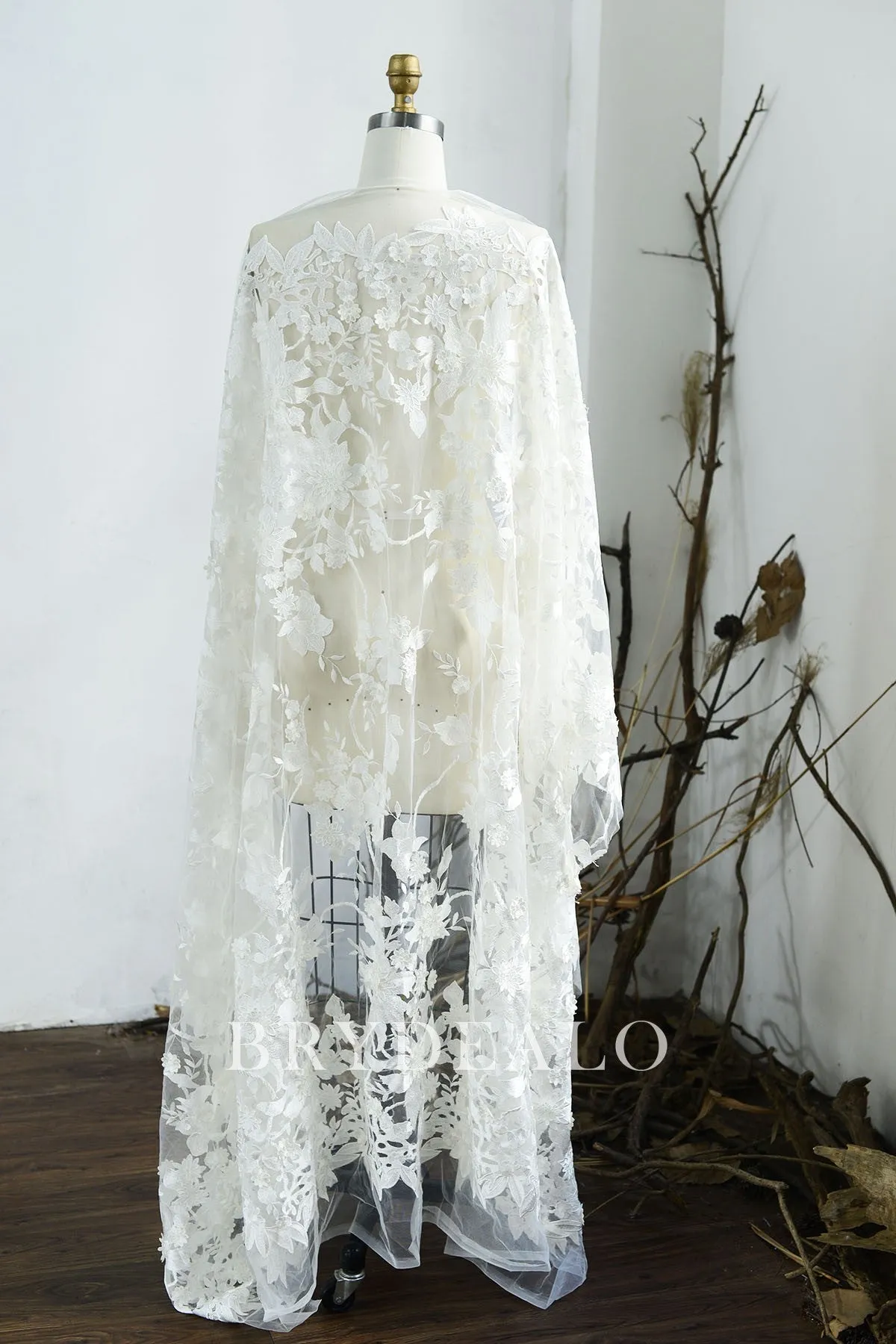 3D Wild Flower Embroidery Bridal Lace Fabric