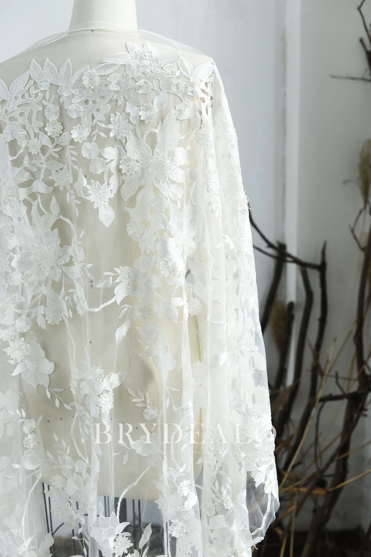 3D Wild Flower Embroidery Bridal Lace Fabric