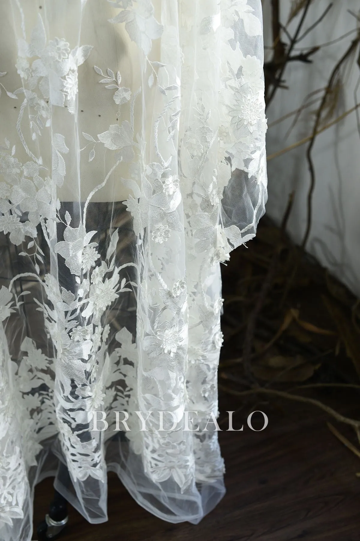 3D Wild Flower Embroidery Bridal Lace Fabric