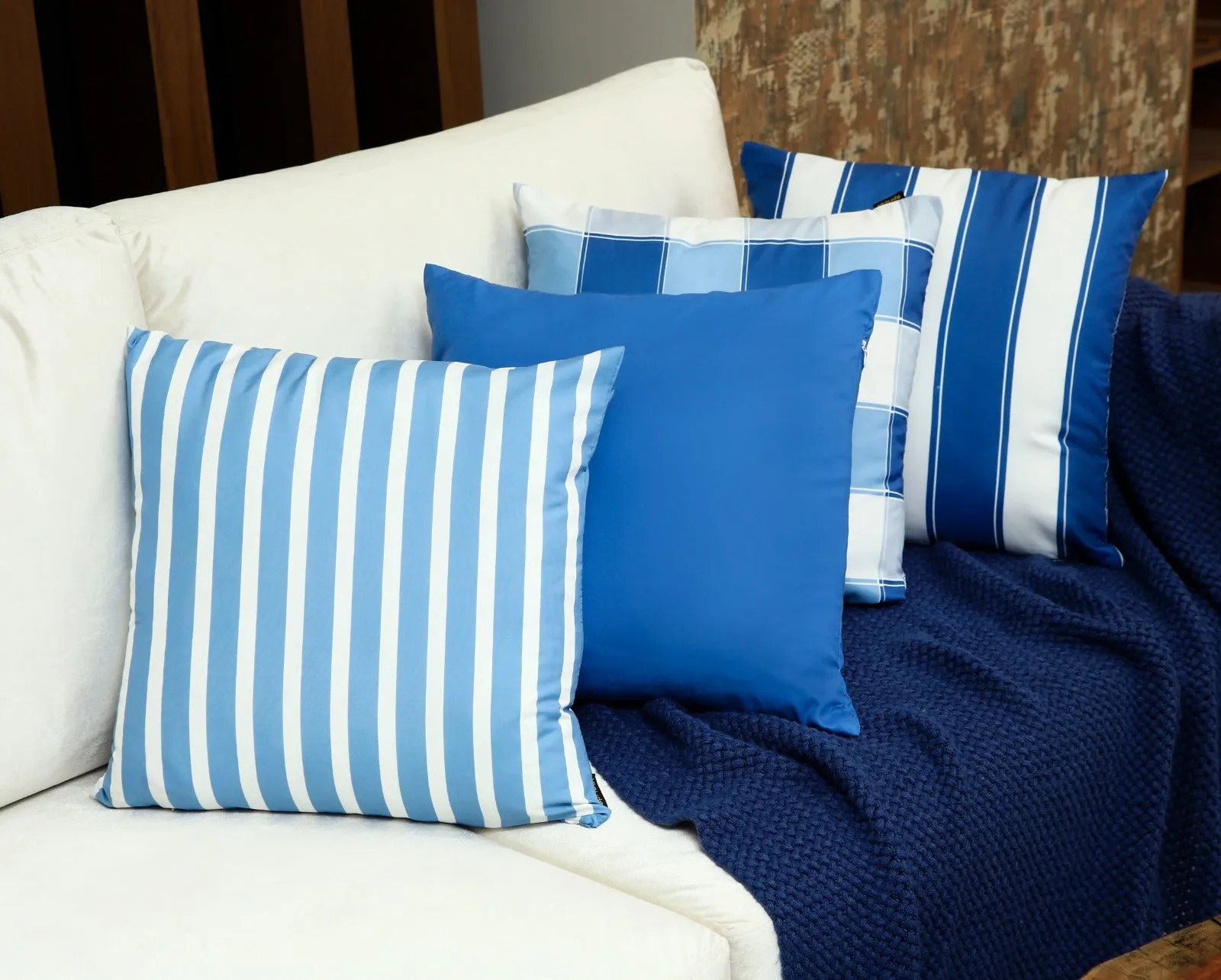 4 PCs Digital Printed Cotton Cushions-Blue Check