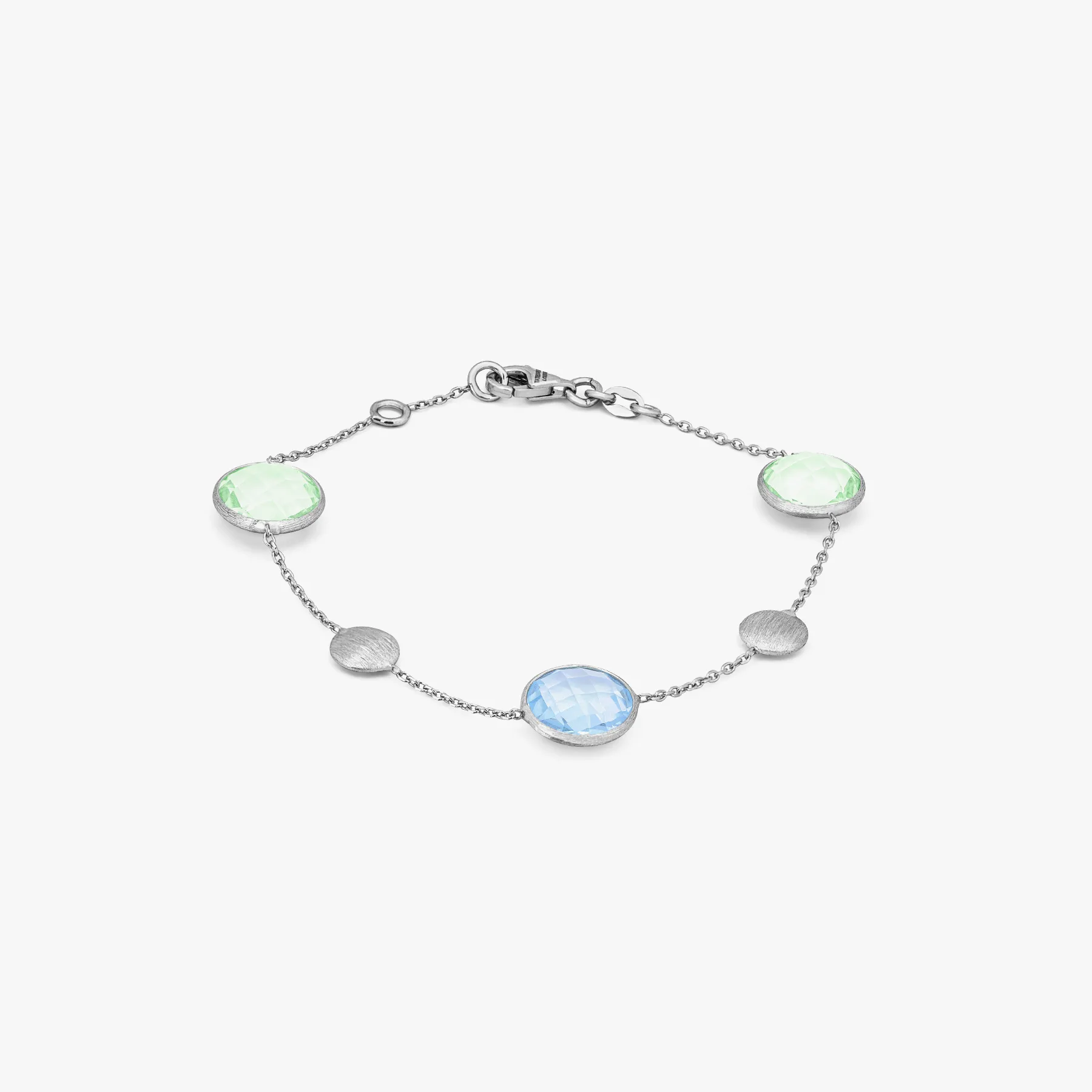 9K satin white gold Kensington bracelet with topaz and green amethyst