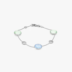 9K satin white gold Kensington bracelet with topaz and green amethyst