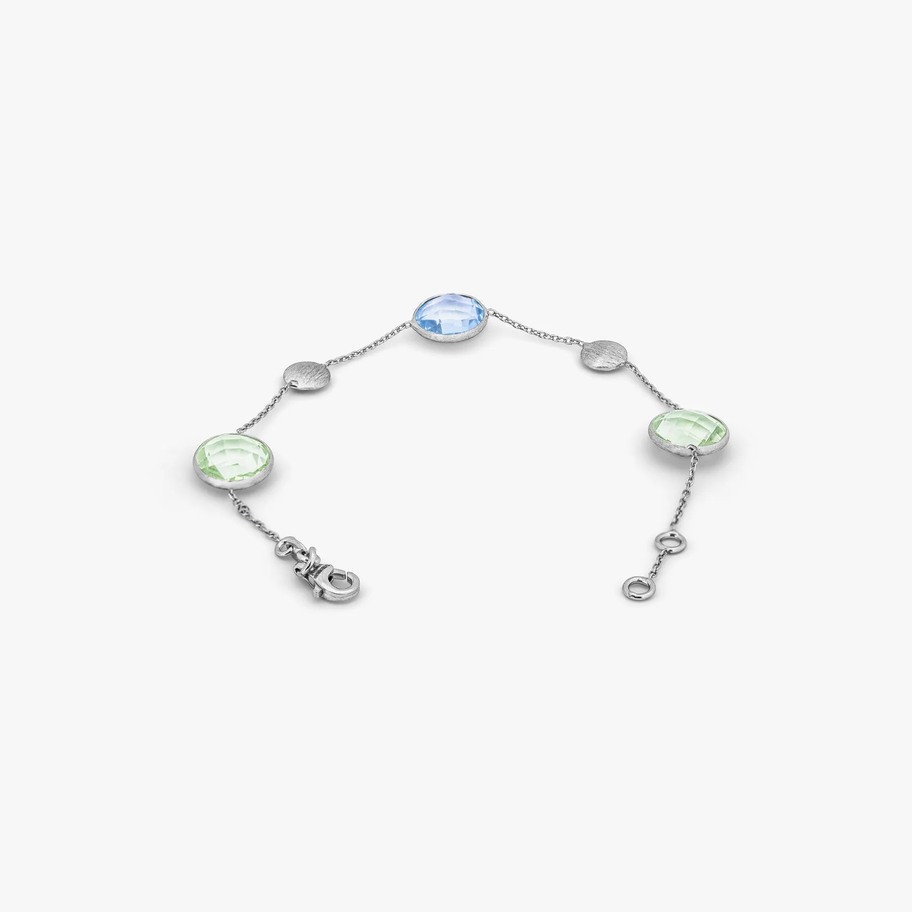 9K satin white gold Kensington bracelet with topaz and green amethyst