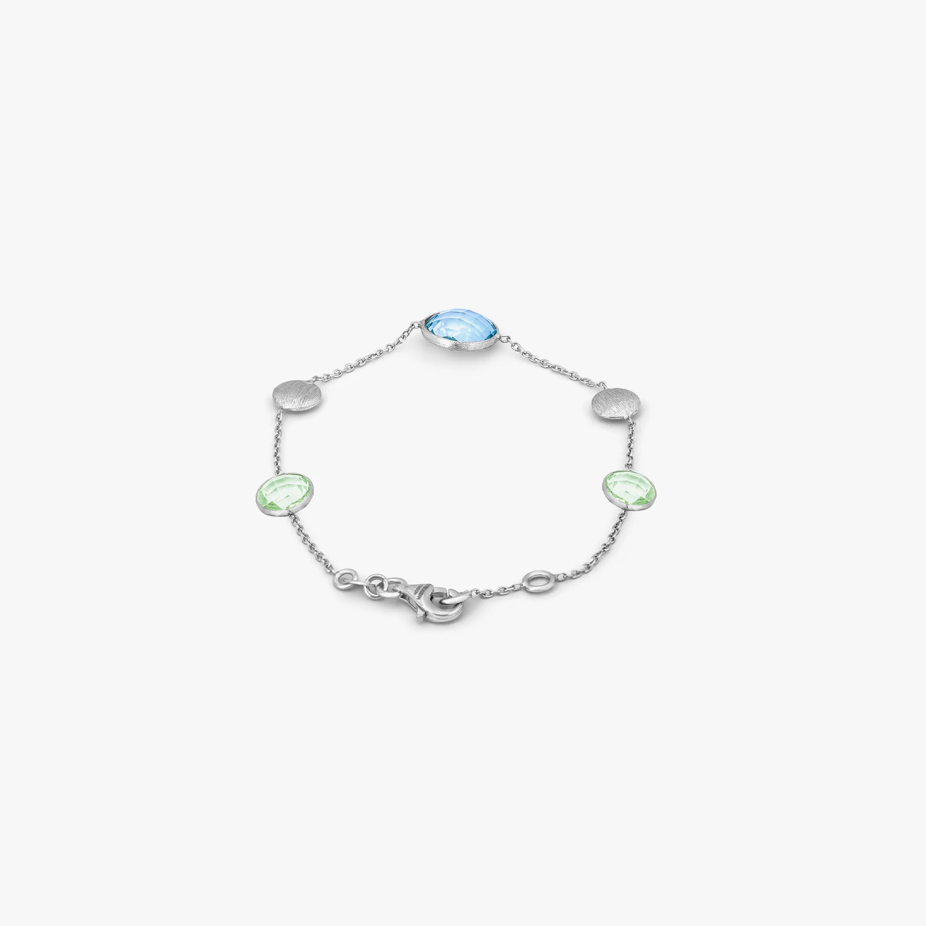 9K satin white gold Kensington bracelet with topaz and green amethyst