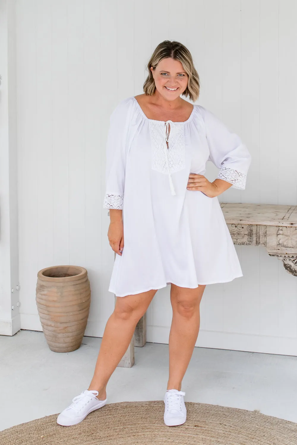 A Little Lace Kaftan in White