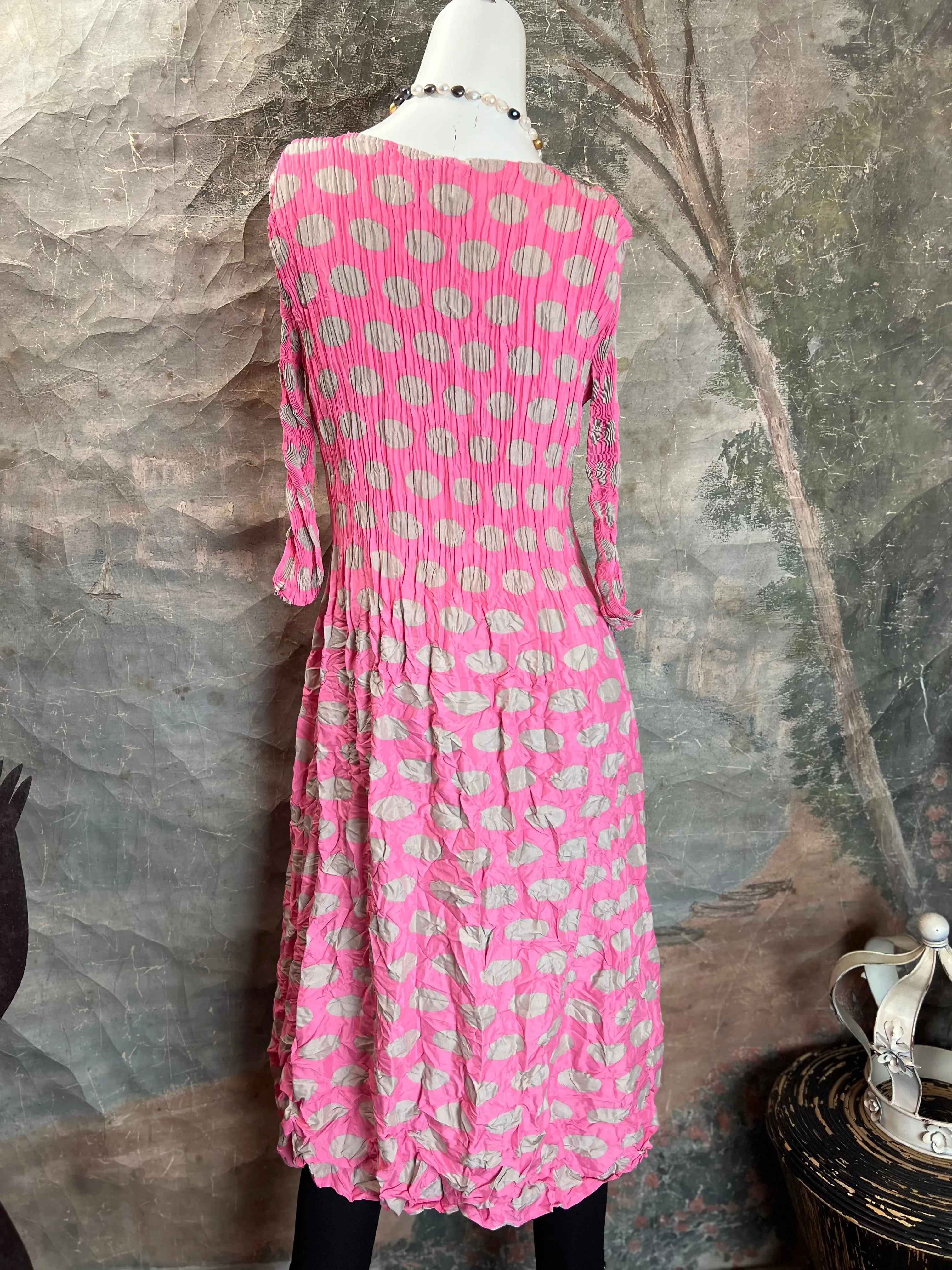 ACD544 3/4 Slv Smash Dress-Pink & Beige Spot