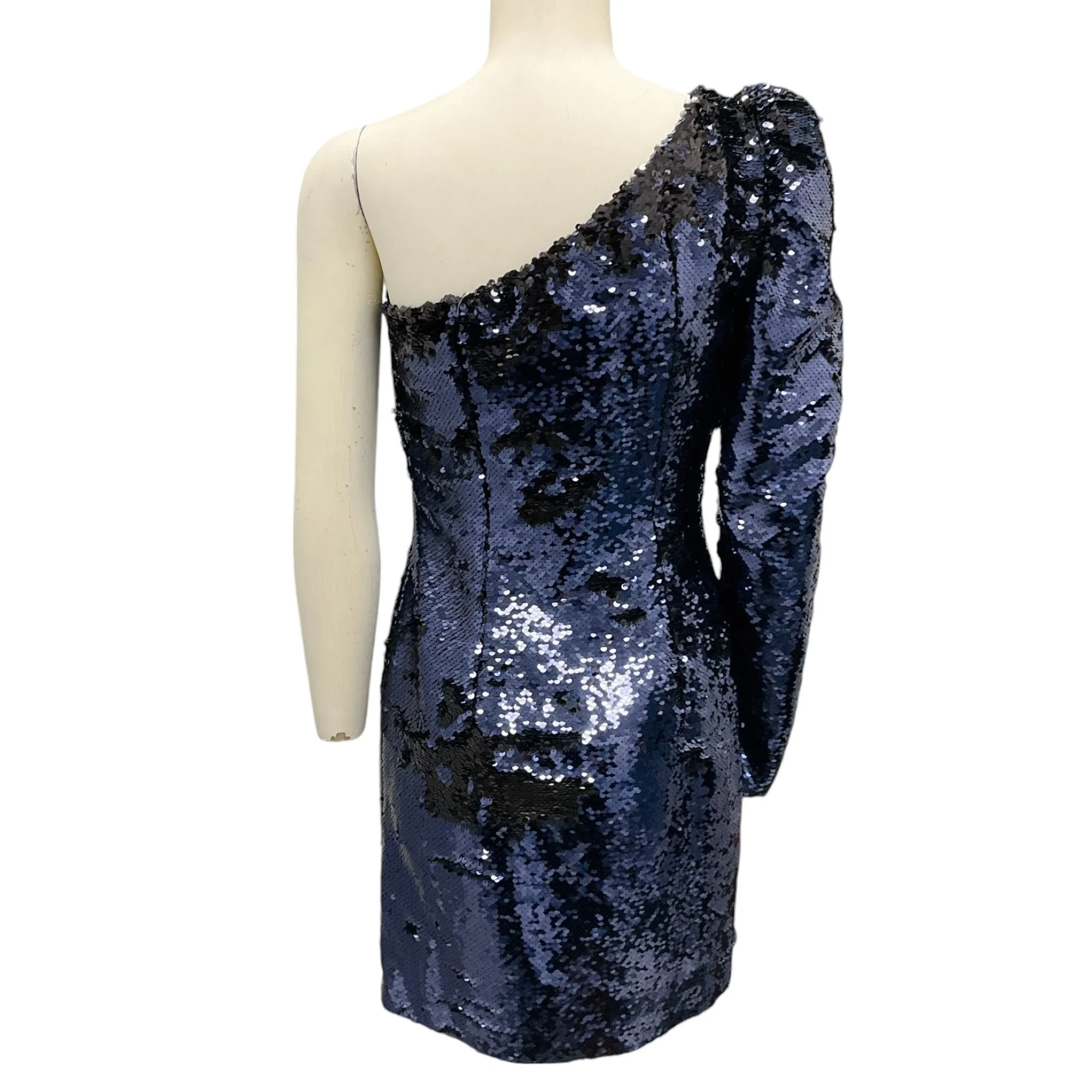 Amen Navy Blue Sequined One Shoulder Cocktail Dress