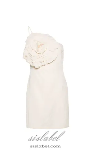 AMITY ONE-SHOULDER FLORAL-APPLIQUÉ MINI DRESS IN WHITE