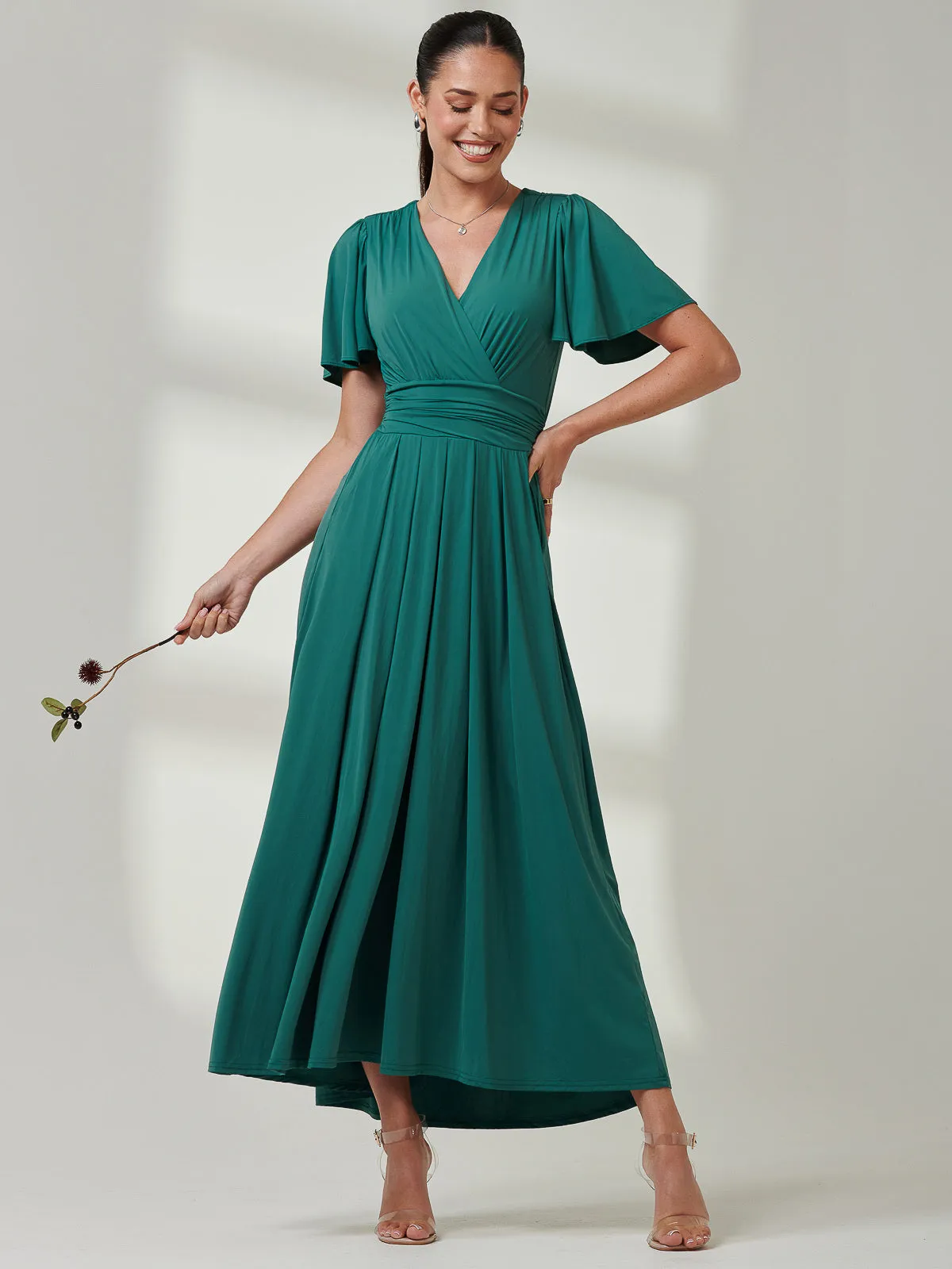 Angel Sleeve Super-Smooth Jersey Maxi Dress, Dark Teal