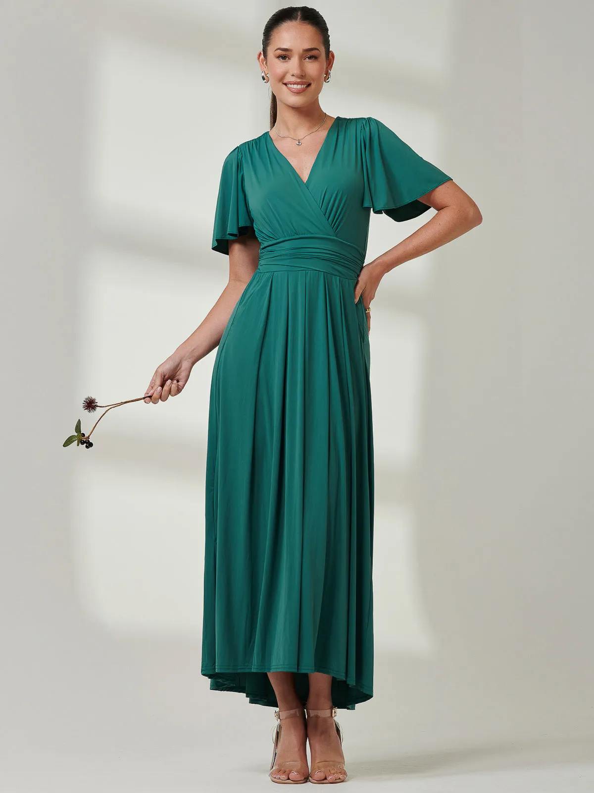 Angel Sleeve Super-Smooth Jersey Maxi Dress, Dark Teal