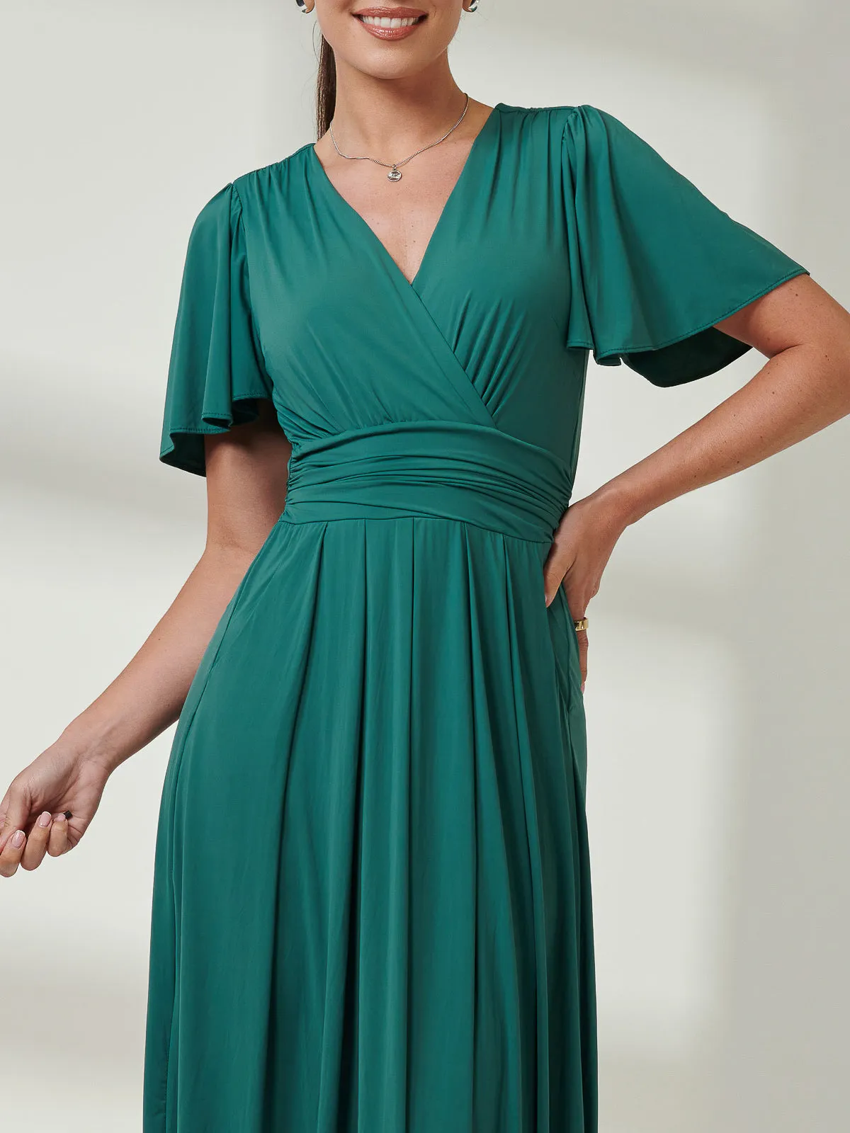 Angel Sleeve Super-Smooth Jersey Maxi Dress, Dark Teal