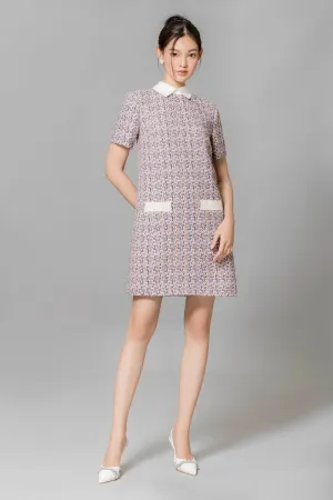 Averi Trapezoid Collared Neck Tweed Mini Dress