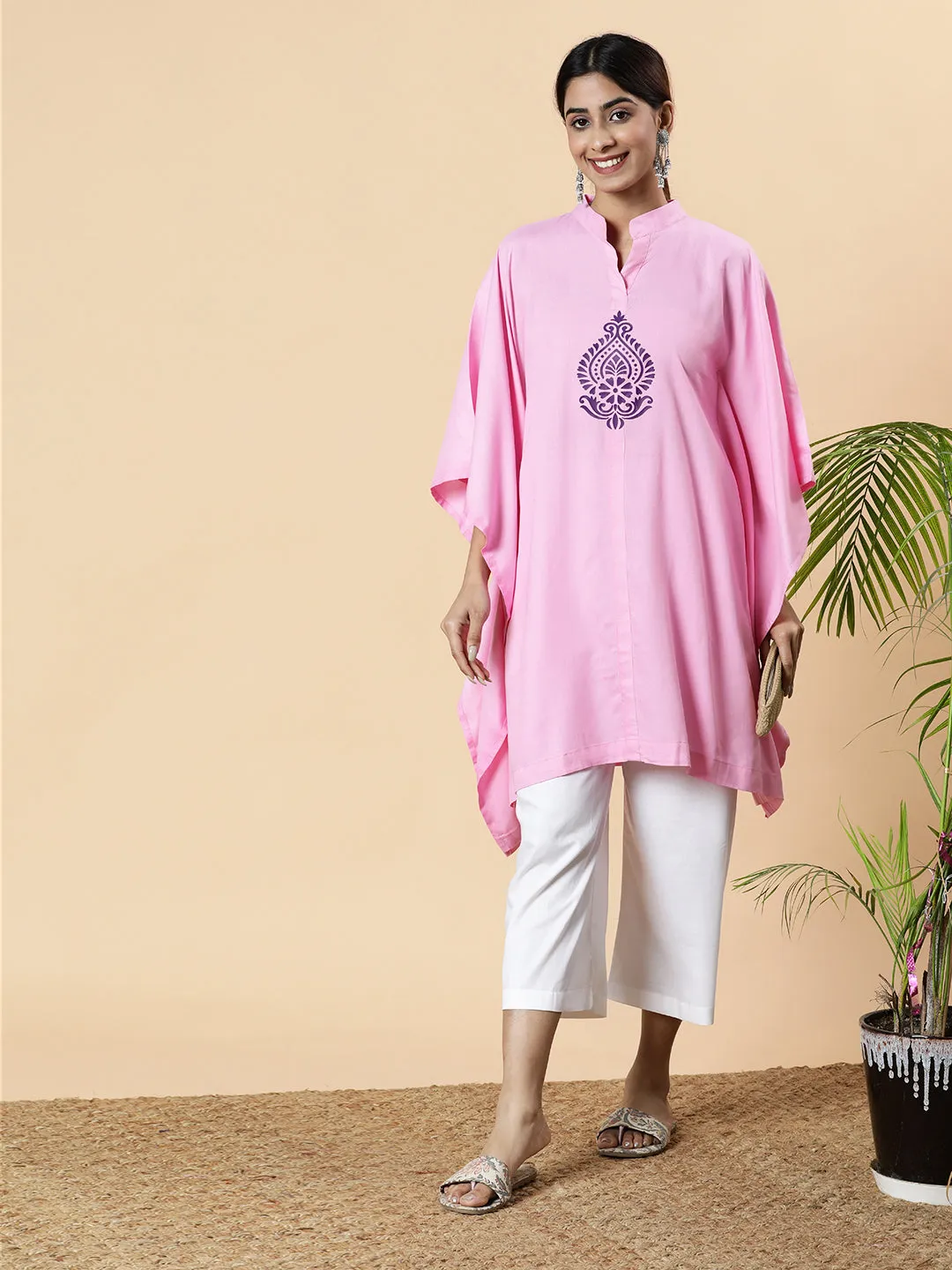 BabyPink Rayon MandarinKurti - MandalaDream