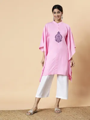 BabyPink Rayon MandarinKurti - MandalaDream