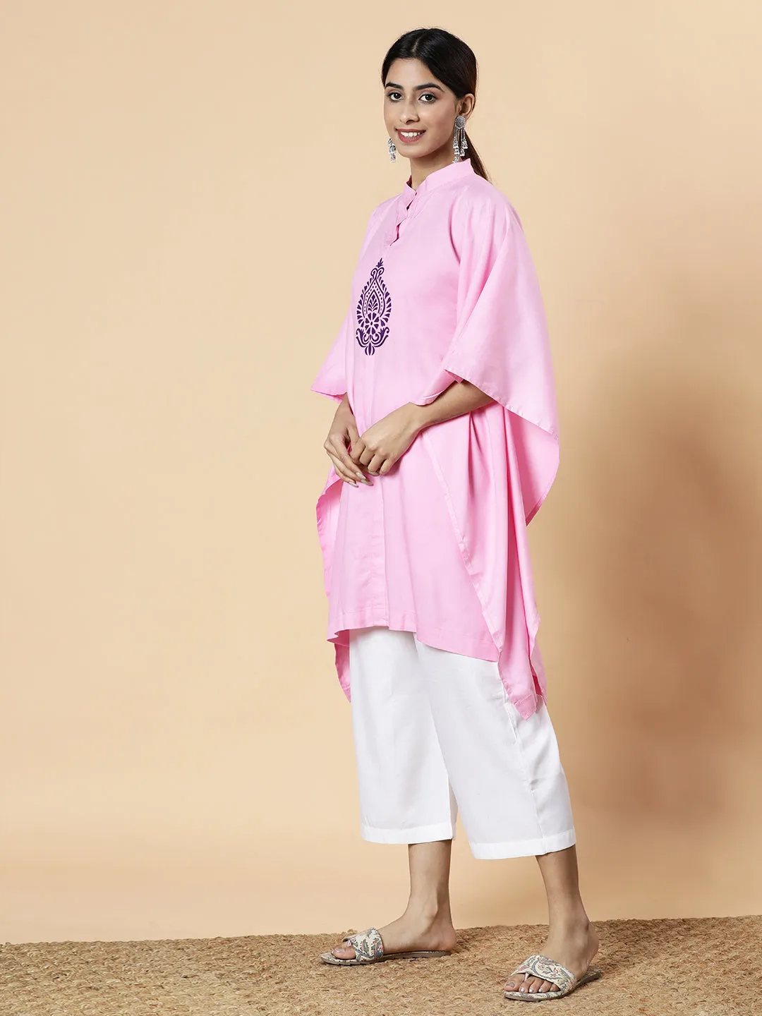 BabyPink Rayon MandarinKurti - MandalaDream