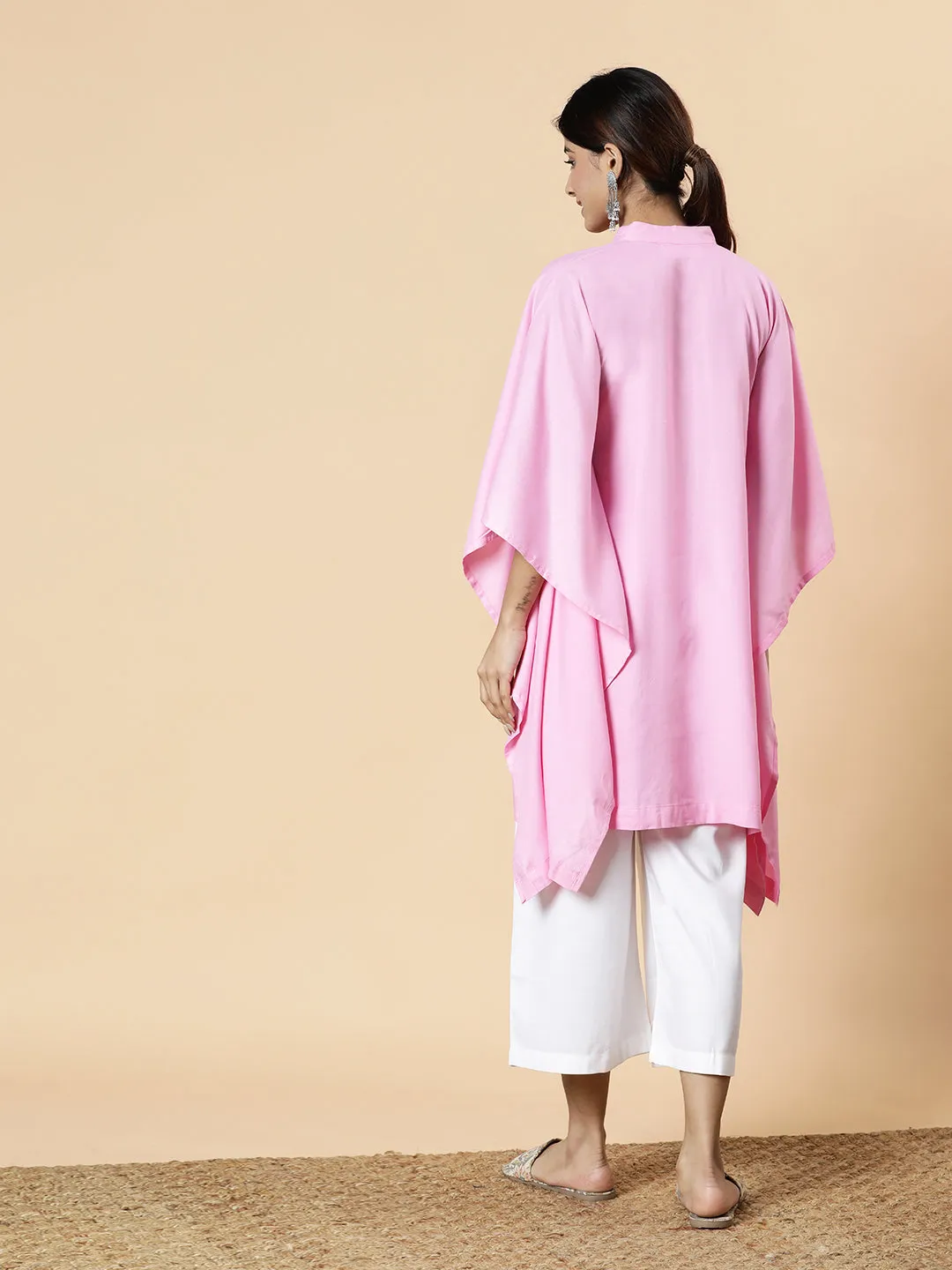 BabyPink Rayon MandarinKurti - MandalaDream