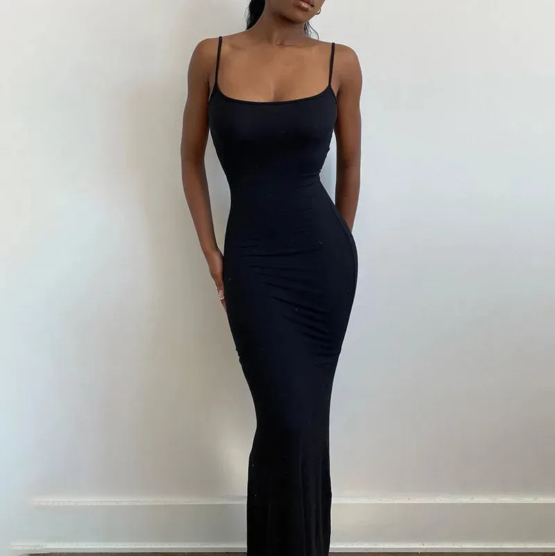 Backless Maxi Dress with Strap - Sexy and Casual