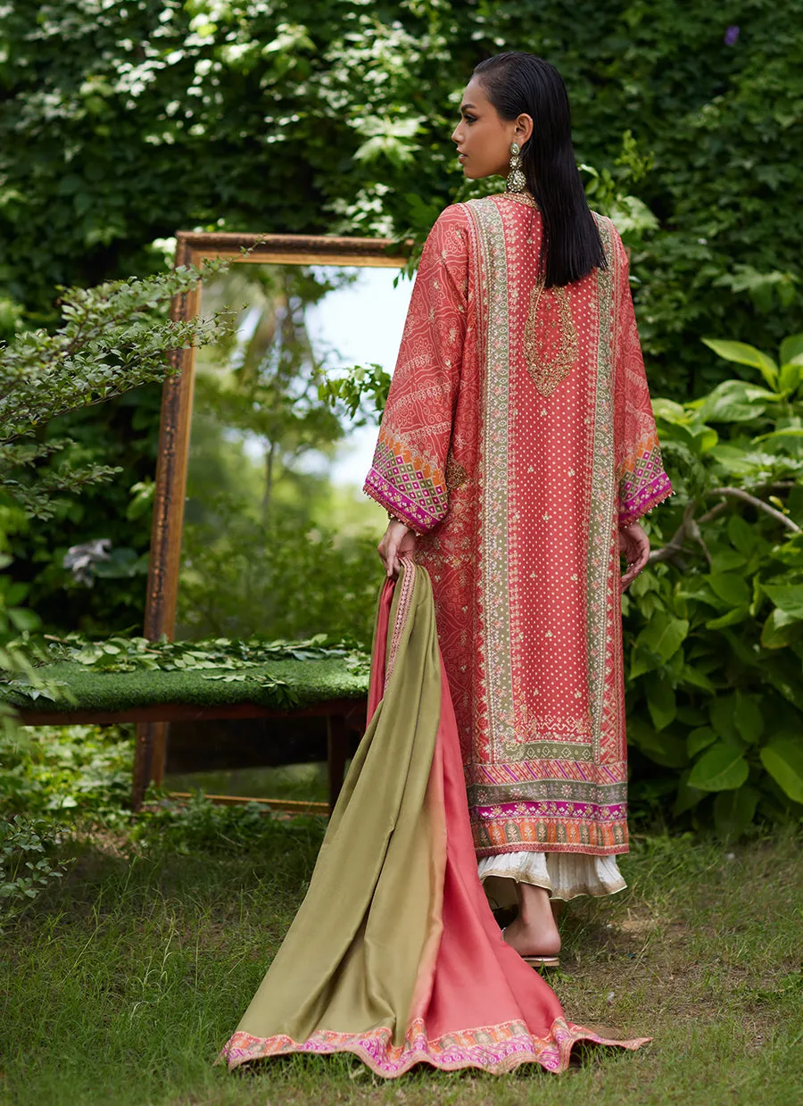 Bazif Burnt Orange Shirt And Dupatta