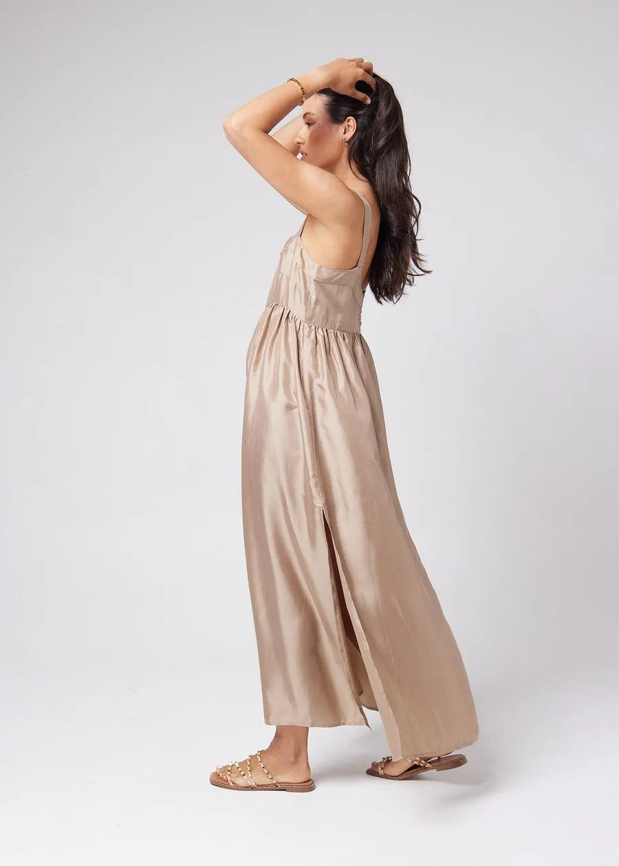 Begonia Sleeveless Silk Maxi Dress - Bronze