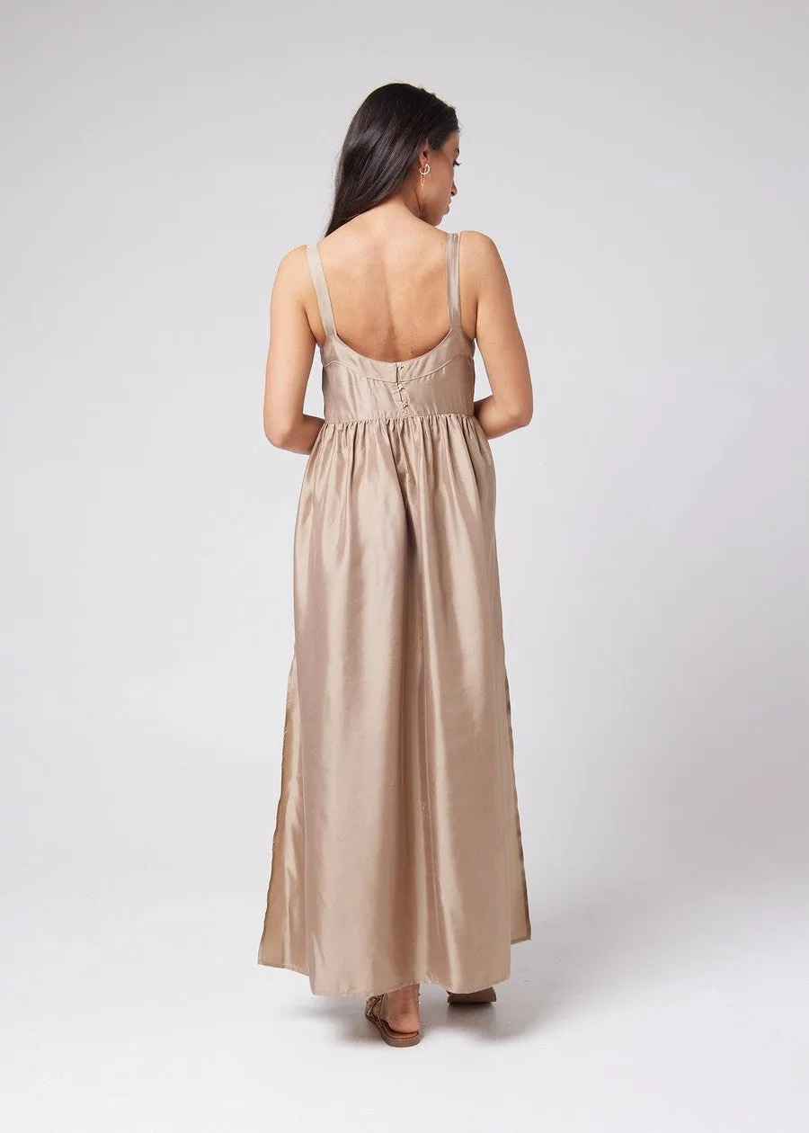 Begonia Sleeveless Silk Maxi Dress - Bronze