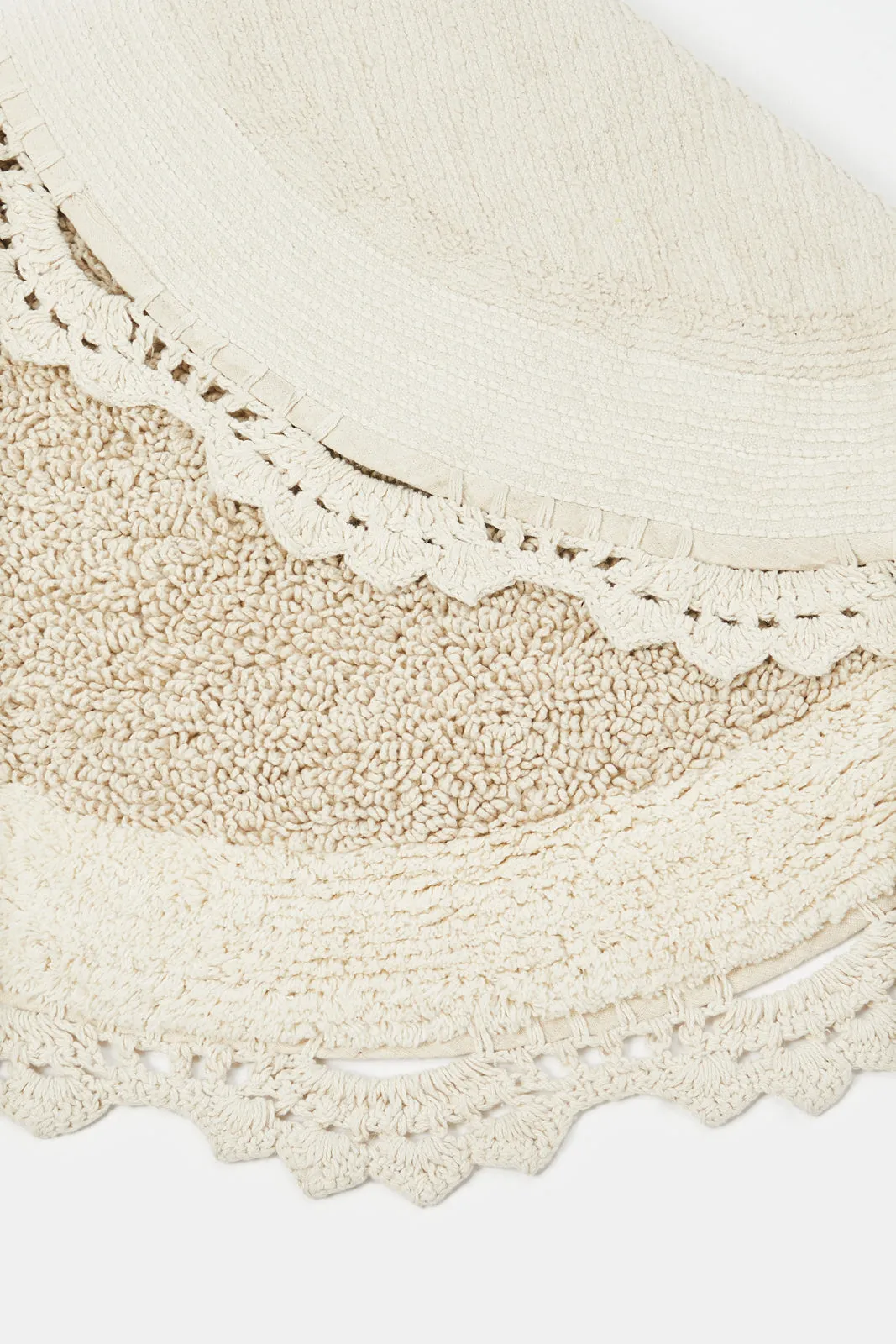 Beige Cotton Tufted Crochet Round Dhurrie