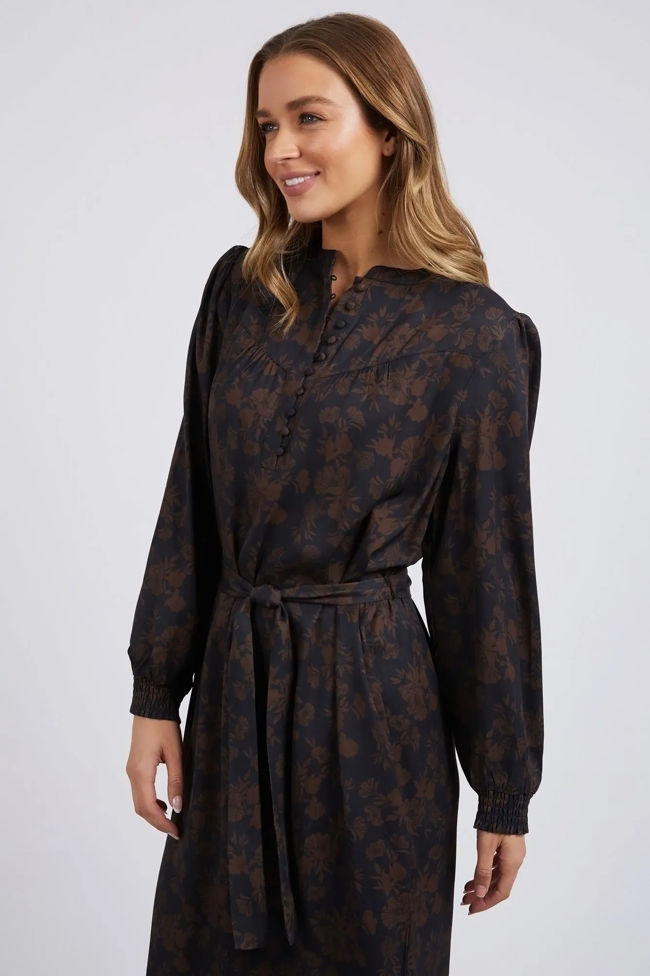 Belladonna Black Floral LS Midi Dress