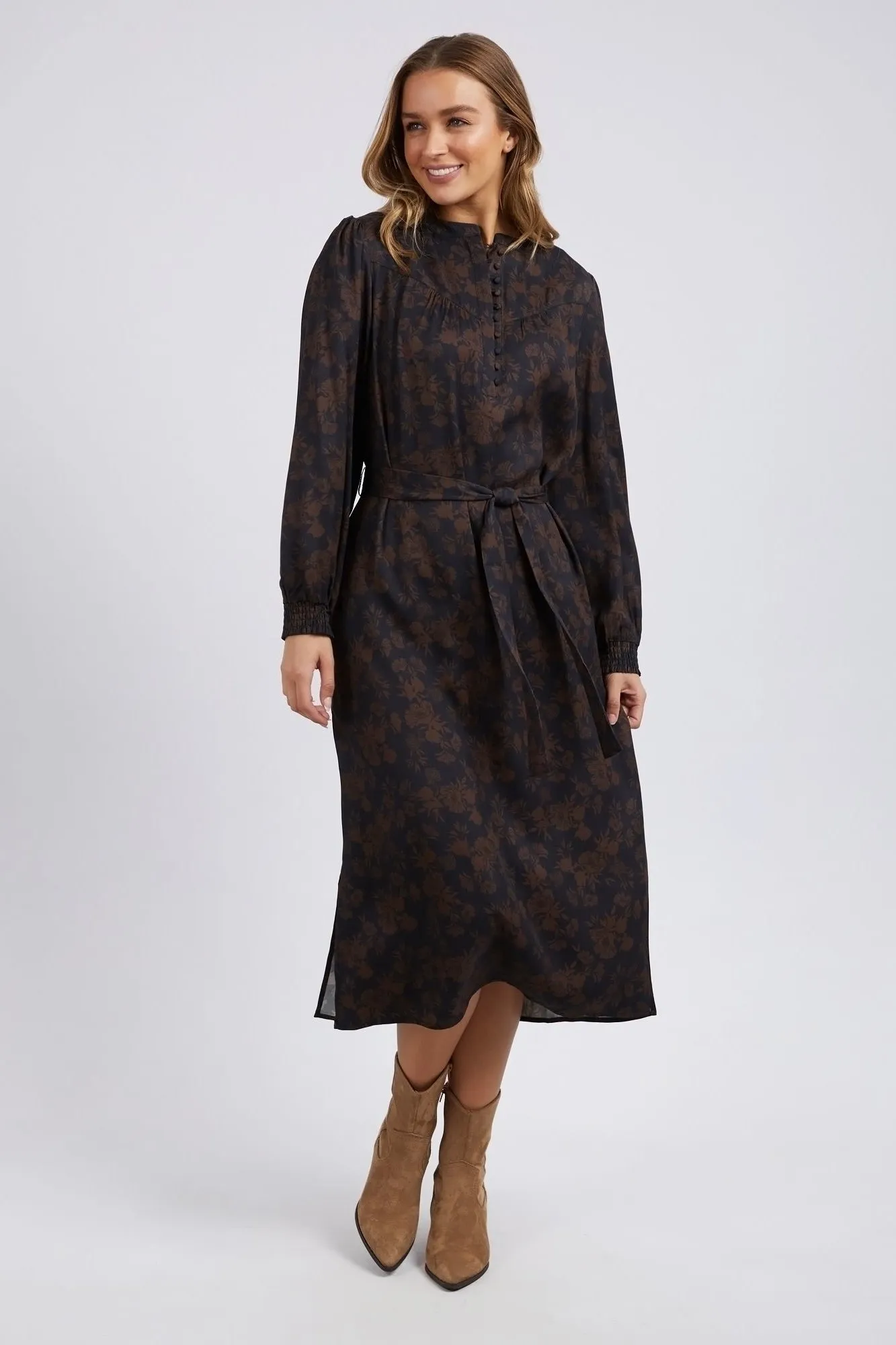 Belladonna Black Floral LS Midi Dress