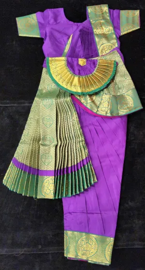 Bharatnatyam Dress | Vaadamalli with Green | Silk cotton with contrast Border | Readymade Dance Costume