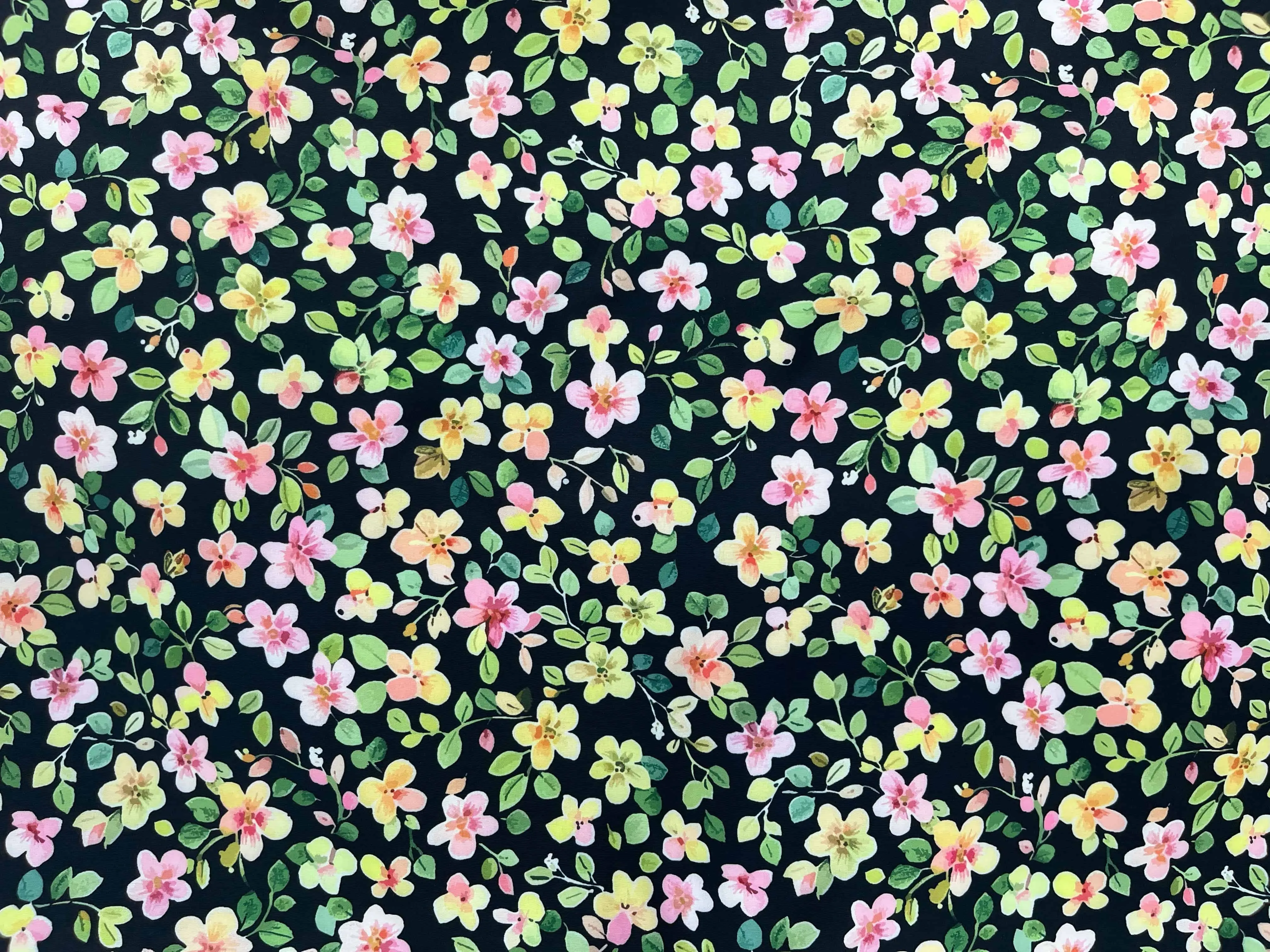 Black Multi Floral - Printed Peachskin Fabric