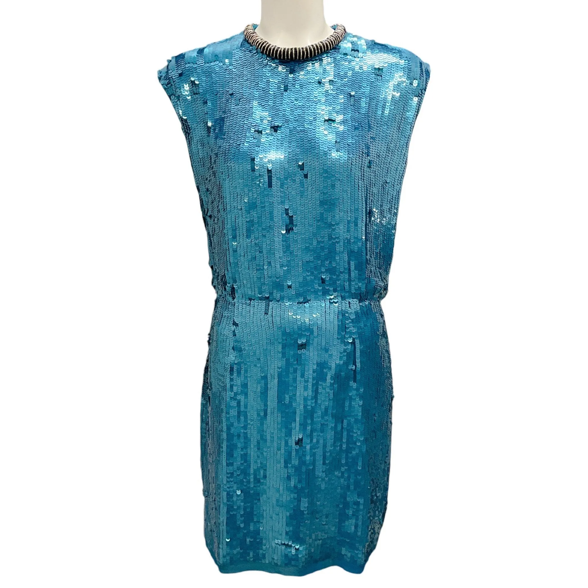 Brandon Maxwell Blue Sequined Cocktail Dress