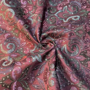 Burgundy Mirror Embroidery Satin Silk Fabric 18372