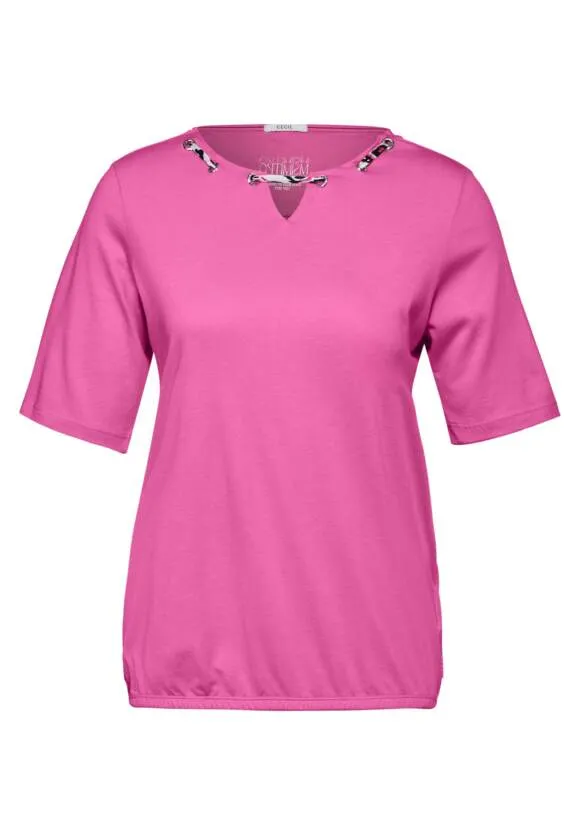 Cecil Cotton T Shirt with contrast neck detail. Pink Or White  321536