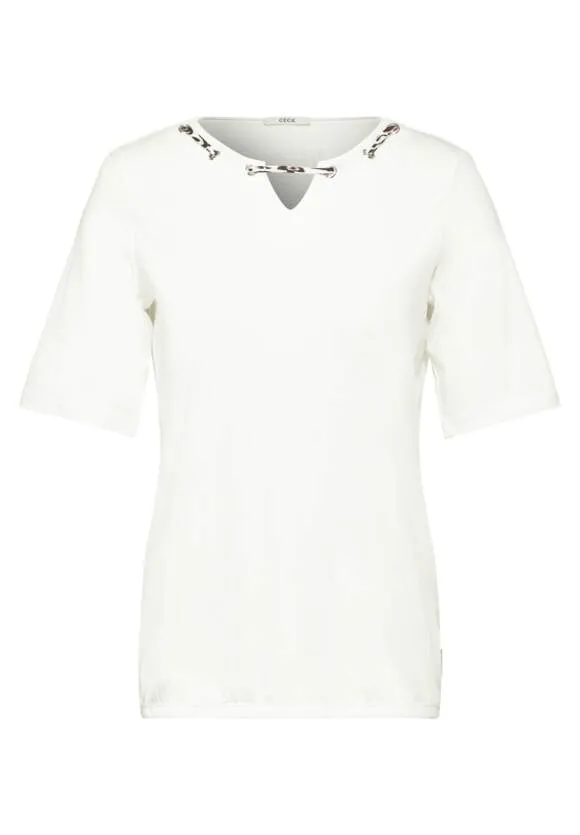 Cecil Cotton T Shirt with contrast neck detail. Pink Or White  321536