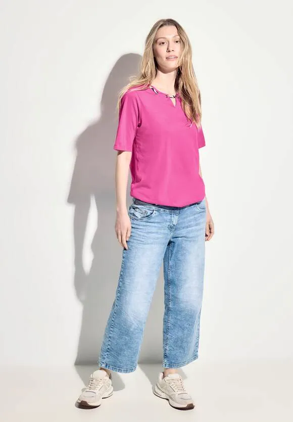 Cecil Cotton T Shirt with contrast neck detail. Pink Or White  321536