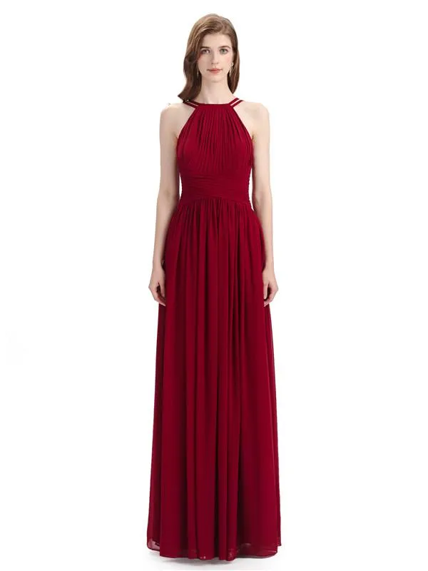 Charming Halter Chiffon A-line Sleeveless Floor-Length Bridesmaid Dresses