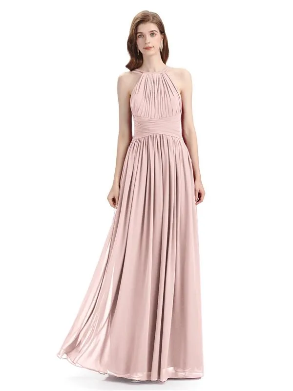 Charming Halter Chiffon A-line Sleeveless Floor-Length Bridesmaid Dresses