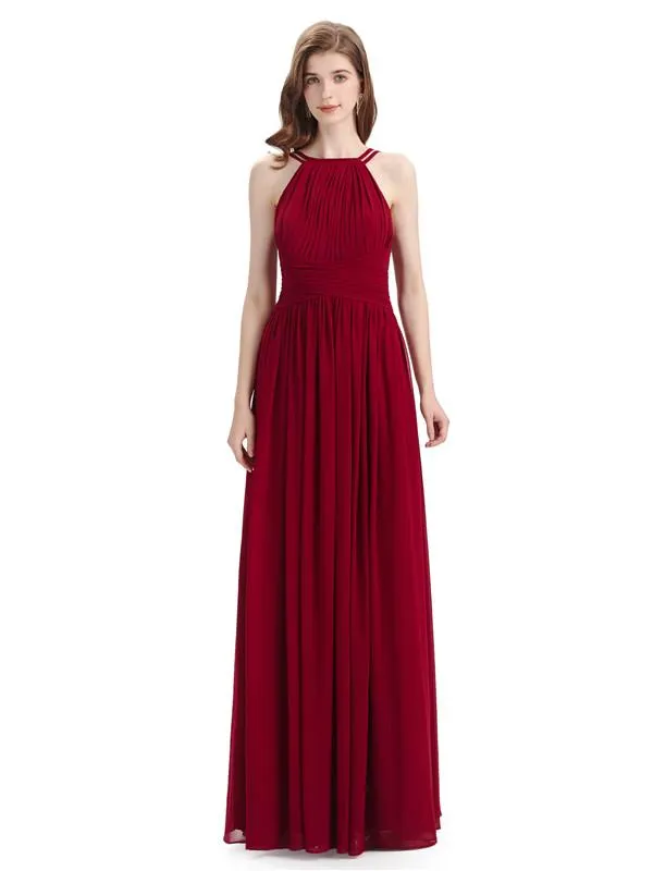 Charming Halter Chiffon A-line Sleeveless Floor-Length Bridesmaid Dresses