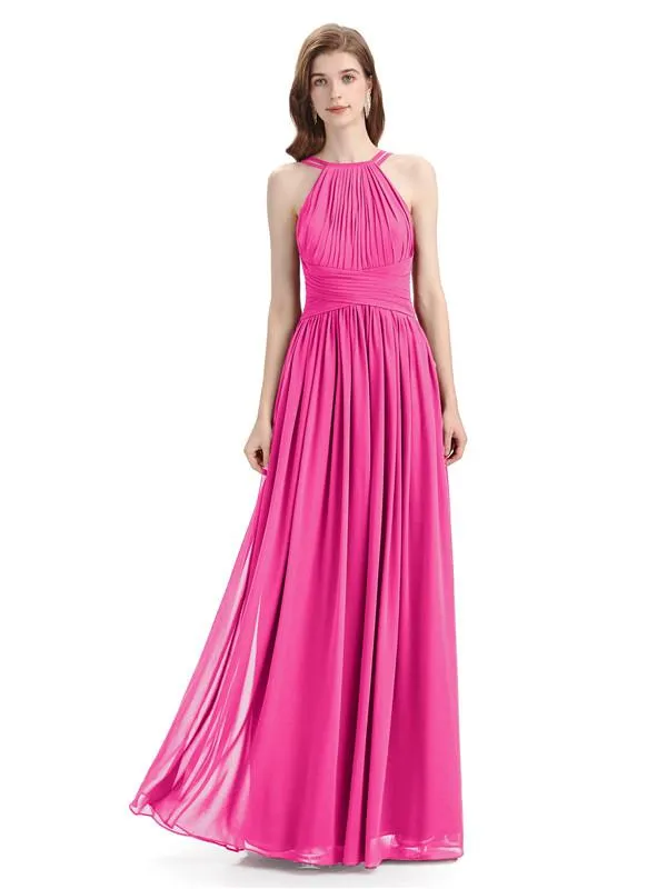 Charming Halter Chiffon A-line Sleeveless Floor-Length Bridesmaid Dresses