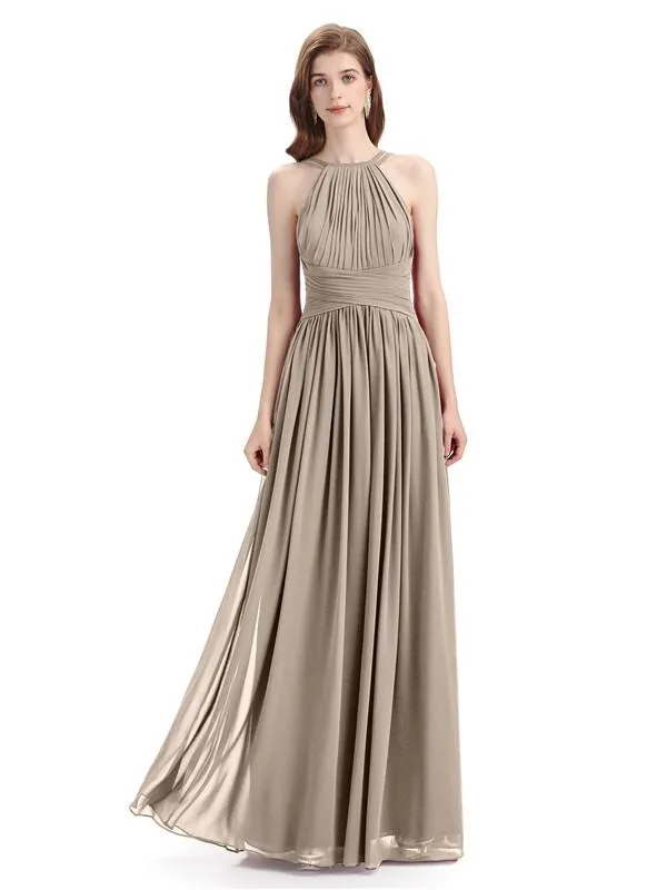 Charming Halter Chiffon A-line Sleeveless Floor-Length Bridesmaid Dresses