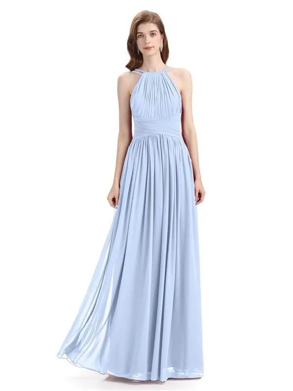 Charming Halter Chiffon A-line Sleeveless Floor-Length Bridesmaid Dresses