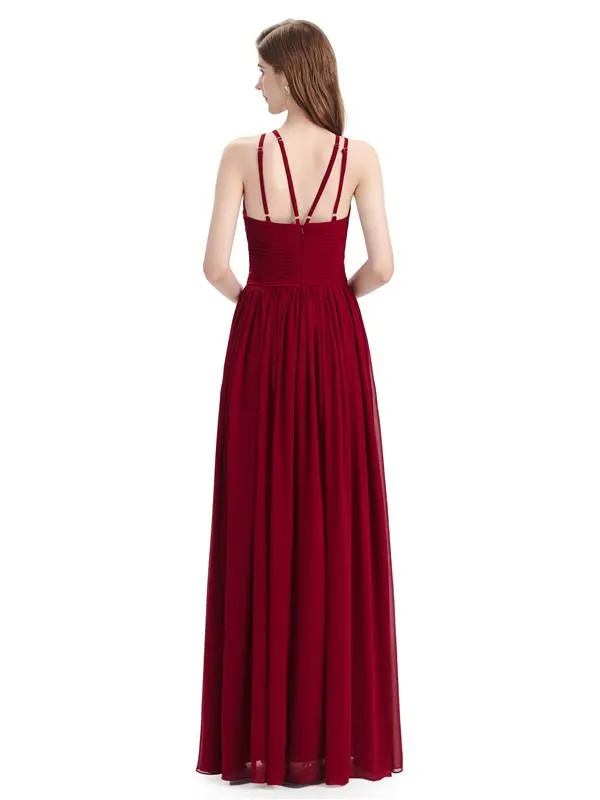 Charming Halter Chiffon A-line Sleeveless Floor-Length Bridesmaid Dresses