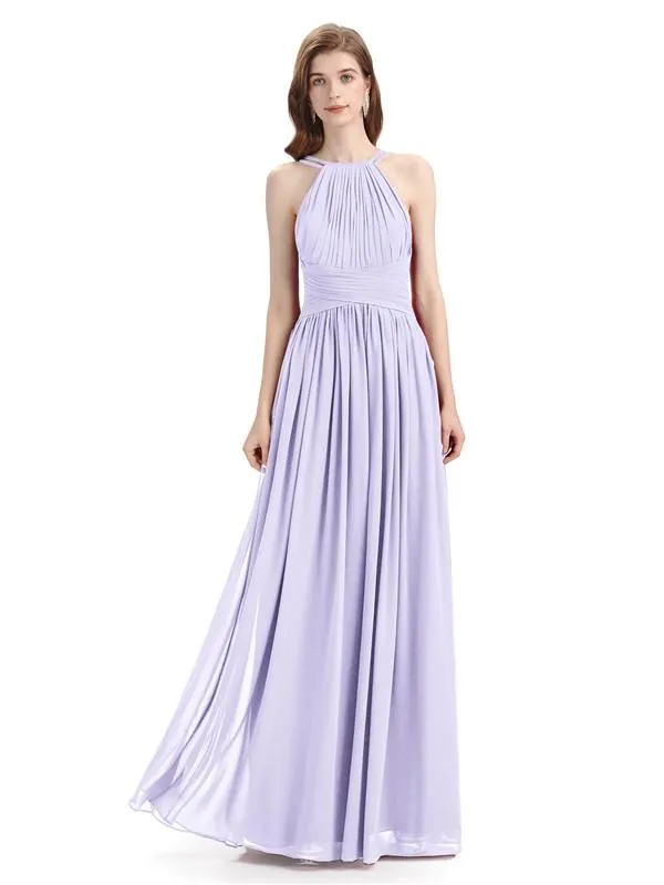 Charming Halter Chiffon A-line Sleeveless Floor-Length Bridesmaid Dresses