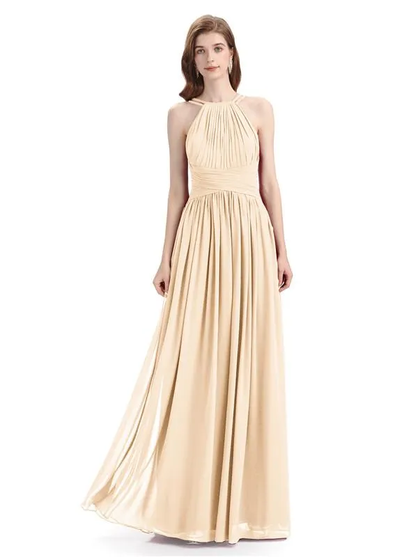 Charming Halter Chiffon A-line Sleeveless Floor-Length Bridesmaid Dresses