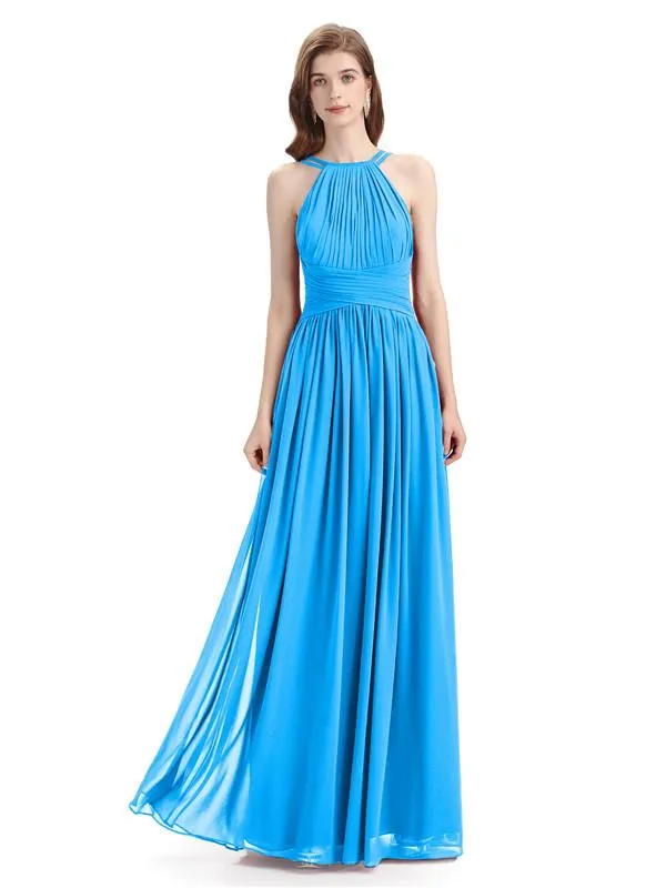 Charming Halter Chiffon A-line Sleeveless Floor-Length Bridesmaid Dresses