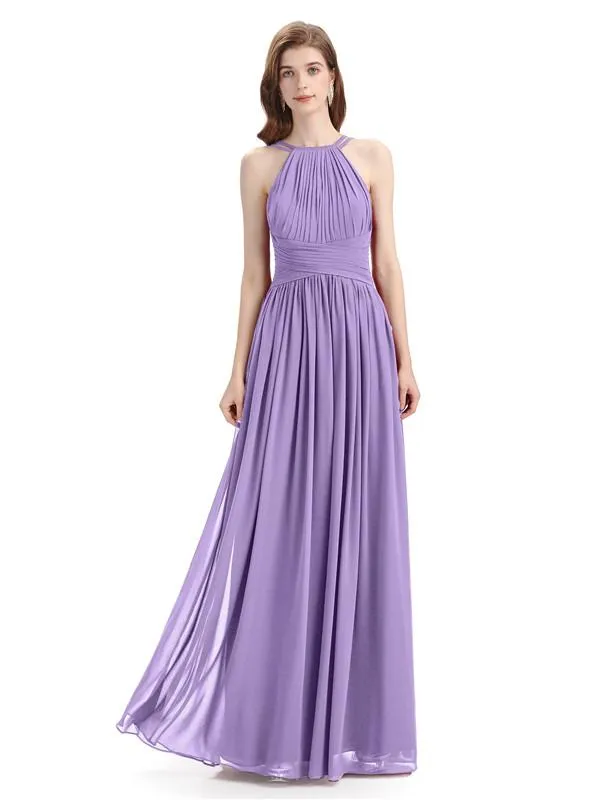 Charming Halter Chiffon A-line Sleeveless Floor-Length Bridesmaid Dresses