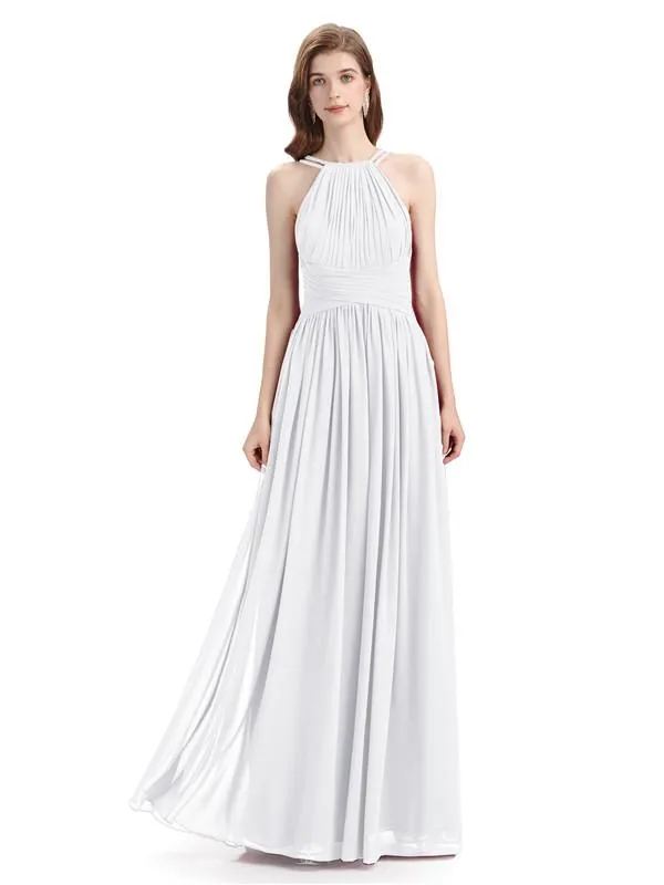 Charming Halter Chiffon A-line Sleeveless Floor-Length Bridesmaid Dresses