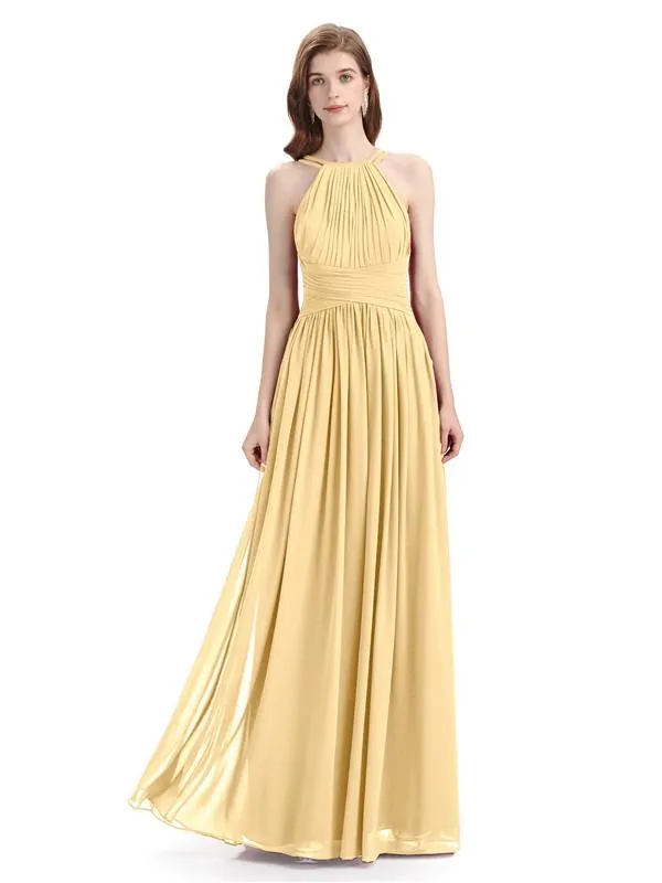 Charming Halter Chiffon A-line Sleeveless Floor-Length Bridesmaid Dresses